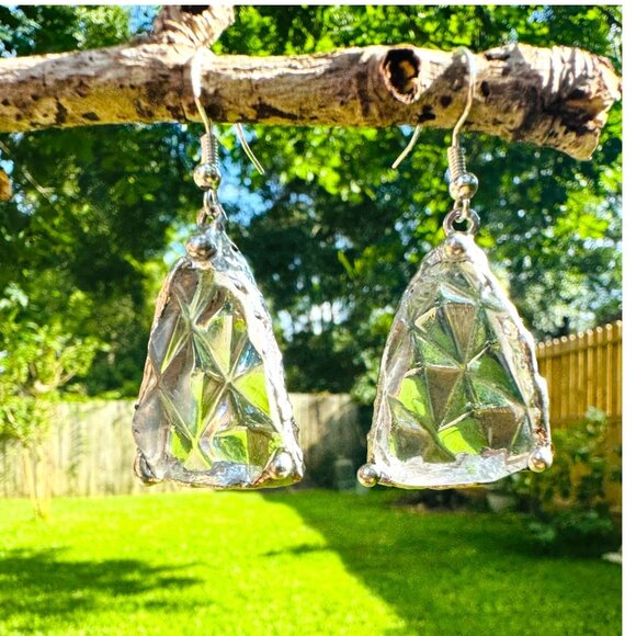 Anchor Hocking Crystal Glass Artisan Earrings W/ Silver Blend Bezel & 925 Hooks - Picture 3 of 16